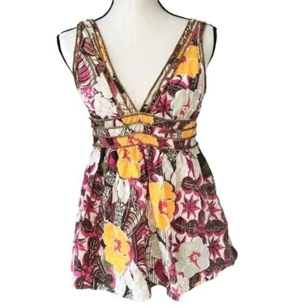 Pamela Brown Womens Floral V-Neck Sleeveless Tunic Top Size S Multicolor